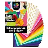 OfficeTree 360 x Seidenpapier A4 in 26 Farben - Seidenpapier Bunt zum Basteln 16 g/qm - Art Tissue...