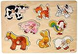 goki 57873 Steckpuzzle Bauernhof VII, 30 x 21 cm – Holzpuzzle mit 8 bunten Bauernhoftieren und...
