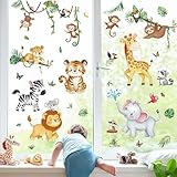 decalmile Fensterbilder Kinderzimmer Fensteraufkleber Waldtiere Fenster Abziehbilder Tiere Affe...