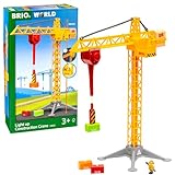 BRIO World 33835 Großer Baukran mit Licht - Zubehör für die BRIO Holzeisenbahn - Empfohlen für...