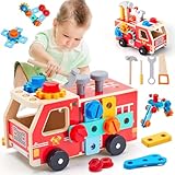 Zorbly Werkzeugkoffer Kinder Werkbank, Montessori Holzspielzeug Spielzeug ab 2 3 4 5 Jahre, 2 in 1...