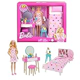 BARBIE Schlafzimmer-Spielset - Puppe, Bett, Schminktisch, Kätzchen und 20 Zubehörteile kreatives...