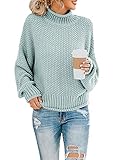 Saodimallsu Damen Oversize Pullover Fledermaus Langarm Rollkragenpullover Loser Grobstrick Sweater...