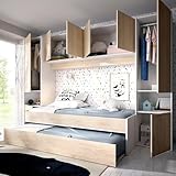 Dmora - Kinderbett Venturosa, Komplettes Schlafzimmer mit Bridge-Kleiderschrank und Kommode,...