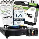 GREEN CAMP® Gaskocher inkl. 8 Kartuschen Campingkocher mit Piezozündung - Camping Gaskocher...