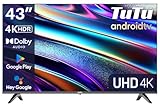 TuTu Smart TV 43 Zoll (108 cm) 4K UHD LED Fernseher Android TV mit WLAN, HDR, Triple Tuner...