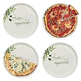 KHG 4er set Pizzateller, extra groß mit 30cm Durchmesser in Buono appetito Print, perfekt für...