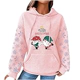 Zeiayuas Damen Weihnachtspullover Mode Waffel Hoodie Klassisches Basic Pullover mit Schneeflocken...