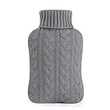 samply Wärmflasche mit Bezug – Weicher Premium Strickbezug – 2L groß Wärmeflasche, grau