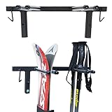 QLS Skihalterung Wand Skihalter für 2 Paare 44 cm Nordic Walking Trekking Stöcke Skiträger...