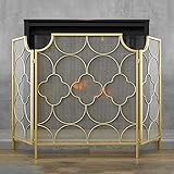 ECONOA Fire Guard Gold-Kaminumrandung, 3-teilige Fire Guard-Abdeckung mit Funkennetz, klappbarer...