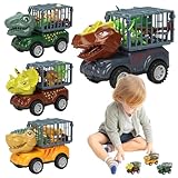 GjnjfdF Dinosaurier-Lkw, interaktives Dinosaurier-Spielzeug, 4-teilig – Fahrzeuge für Kleinkinder...