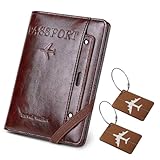 SparkleJoy Leder Reisepasshülle mit RFID-Blocker und Legierungen Kofferanhänger Set,Passport...