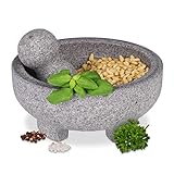 Relaxdays Mörser mit Stößel, Granit, H x D: 9 x 20 cm, robust, langlebig, unpoliert, Steinmörser...