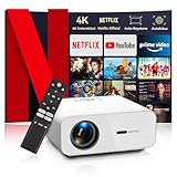 Beamer 4K【Netflix Official/Autofokus】 Auto Keystone WiFi Bluetooth5.2 Mini Beamer, 28000 Lumen...