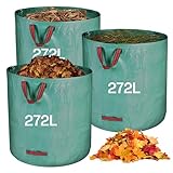 Zanfqvo Gartenabfallsack Stabil 3 x 272L - Gartensack Laubsack mit Griffen - Grünschnittsäcke...
