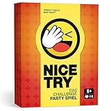 Nice Try – Das Challenge Party Spiel, Witziges Kartenspiel für 4 - 8 Spieler. Partyspaß auch...