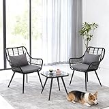 OC Orange-Casual Bistro-Set, Gartenmöbel-Set aus handgewebten Rattan, Beistelltisch mit...