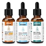 BIO Gesichtspflege Set mit Vitamin C Serum, Retinol Serum, Hyaluron Serum für das Gesicht,...