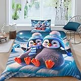 MMDASBVPE 2 Teilig Pinguin Bettwäsche-Sets 3D Bettwäsche Bettbezug Set Mit Kissenbezug Bettbezüge...