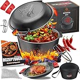 KESSER® Dutch Oven 2in1 Gusseisen Topf 4,8L und Pfanne 1,8L einsatzfertig eingebrannt Inkl....