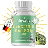 Vitabay Vitamin D3 K2 Hochdosiert 20000-180 VEGANE & LABORGEPRÜFTE Vitamin D Tabletten - D3 K2...