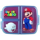 p:os Super Mario Brotdose für Kinder mit 3 Fächern, Lunchbox aus Kunststoff mit...