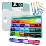 Artecho Gouache Farben Set 24 x 30 ml mit 10 Pinseln und Farben Palette, Farben für Leinwand,...