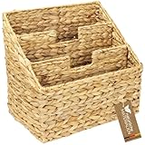 HMF Zeitungsständer, Zeitungskorb geflochten aus Wasserhyazinthe | 3 Fächer | 35 x 24 x 32 cm