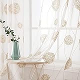 MIULEE Vorhänge mit Florales Stickerei, Gardinen Weiß mit Golden Muste für Wohnzimmer,...