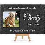 PfotenSchild Schieferplatte Gedenktafel für Hund & Katze - mit Foto, Name und Wunschtext selbst...