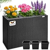 Casaria® Blumenkasten 3 Innentöpfe Polyrattan Herausnehmbar Wasserablauf Outdoor Rechteckig...