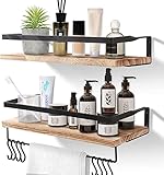 Uten Wandregal Holz, Schweberegal Rustikal mit Handtuchhalter 2er Set Hellbraun für Schlafzimmer,...
