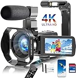 Videokamera 4K 60FPS WiFi Camcorder HD 48MP Webcam IR Nachtsicht Vlogging Kamera für YouTube 18X...
