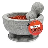 Granit Mörser und Stößel Set, 16 cm Schüssel mit Ständer, traditionelle Stein-Gewürzmühle
