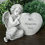 Grabengel neben Herz mit Spruch Wir Vermissen Dich anmutiger Grabschmuck Grabengel Trauerschmuck...