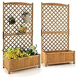 FANTASK Spalier mit Rankgitter & Drainageloch, Pflanzkasten mit Blumenkasten aus Tannenholz,...