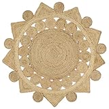 ILLUCIONE Rund Jute Teppich, Teppich Handgefertigt Jute Geflochten 120 cm Teppich Rund Wohnzimmer...