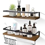 AGM Wandregal Holz 2er Set mit Handtuchhalter, schwimmende Regale Wand aufbewahrungs Regal...