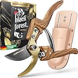 GRÜNTEK Premium Gartenscheren Set Bypass 210 mm mit Echtleder-Holster, Black Forest Edition,...