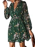 CUPSHE Damen Kleid Wickeloptik V Ausschnitt Langarm Chiffon Blumenmuster Freizeitkleider Wickelkleid...