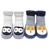 Adorel Baby Socken Anti-Rutsch Hüttenschuhe Gefüttert 2 Paar Blau Hamster & Grau Eule 22-23 EU...