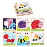 Würfelpuzzle aus Holz – Holzpuzzle mit Tieren, Würfelpuzzle aus Holz mit 6 Mustern, Puzzlespiele...