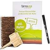 TerraUno - Premium Holzschilder I 60 Bambus Pflanzenstecker inkl. Stift I Wetterfeste...