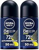 NIVEA MEN Deep Sport Deo Roll-on 50 ml, Deodorant für Herren, angereichert mit Aktivkohle für 72h...