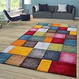 TT Home Wohnzimmer Teppich Bunt Kurzflor Wohnzimmerteppich Meliert 3D Optik Geometrisch, Farbe:Bunt,...