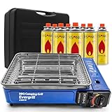 Camping Gasgrill Evergrill mit 8 Gaskartuschen (MSF-1A) & Transportkoffer | Campinggrill Gasgrill...