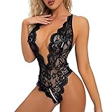 KOEMCY Sexy Body Dessous Damen Babydoll Body Damen Sexy Spitze Unterwäsche Teddy Bodysuit Tiefer...