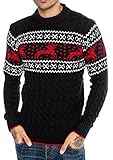 Redbridge Herren Strickpullover Norweger Pullover Slim-Fit Plait Reindeer Navyblau M