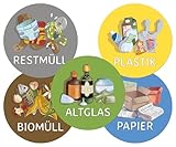 PICTALOO Mülltonnenaufkleber XL rund, 10er Set Aufkleber Mülltrennung, Mülltonen Abfalltrennung...